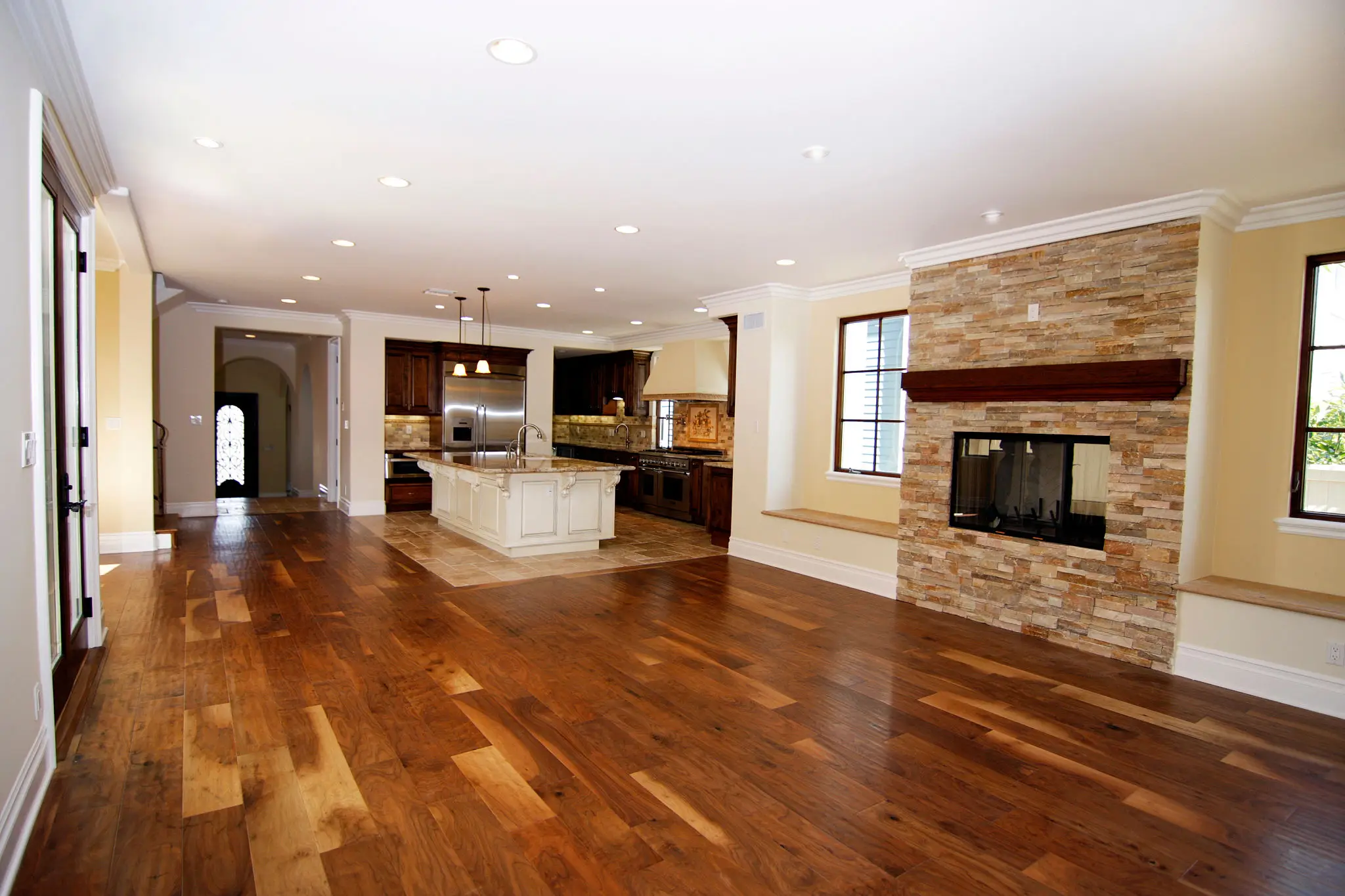 Spacious modern kitchen with hardwood floors