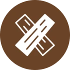 Brown circle with crossed wood planks symbol