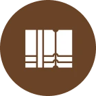 Bookshelf icon on brown circle background